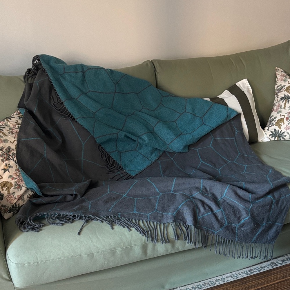 Reversible Teal and Grey Throw Blanket